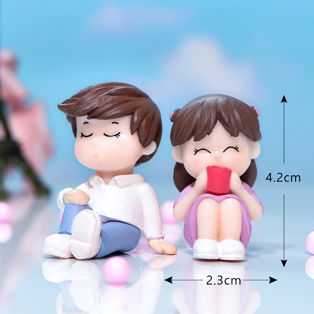 앉은 커플 미니어처 소년 소녀 남녀 한쌍 피규어 데스크 장식 인테리어 소품 - 상세 이미지 4