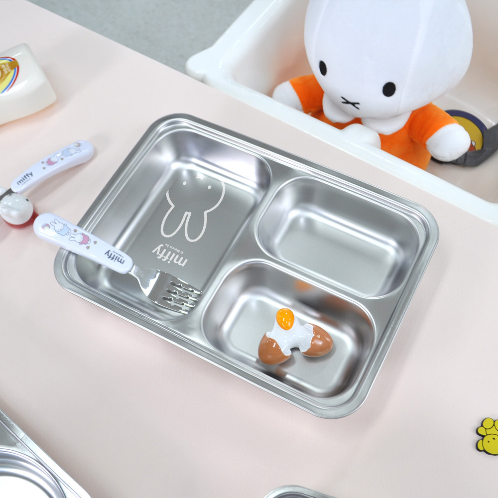 미피 캐릭터 스텐304 3칸 깊은 간식 식판 그릇 나눔 접시 식기세척기 유아 어린이 식기 - 상세 이미지 5