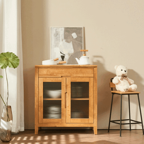 모던리빙 내추럴 우드 수납장 스트라이프 유리도어 2도어 거실장 장식장 원목 느낌 인테리어 가구