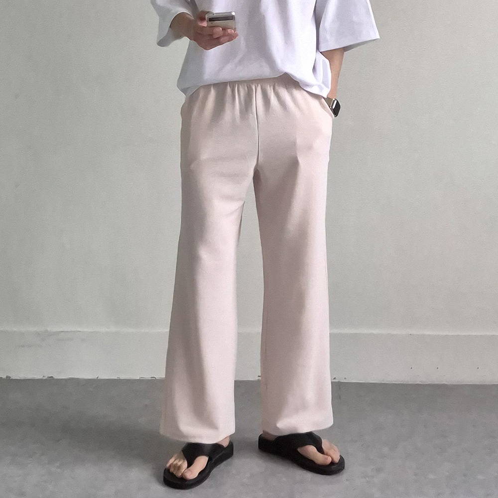 남자 여름바지 구김없는 커플 아이스 엠보 와이드 팬츠 - 상세 이미지 3