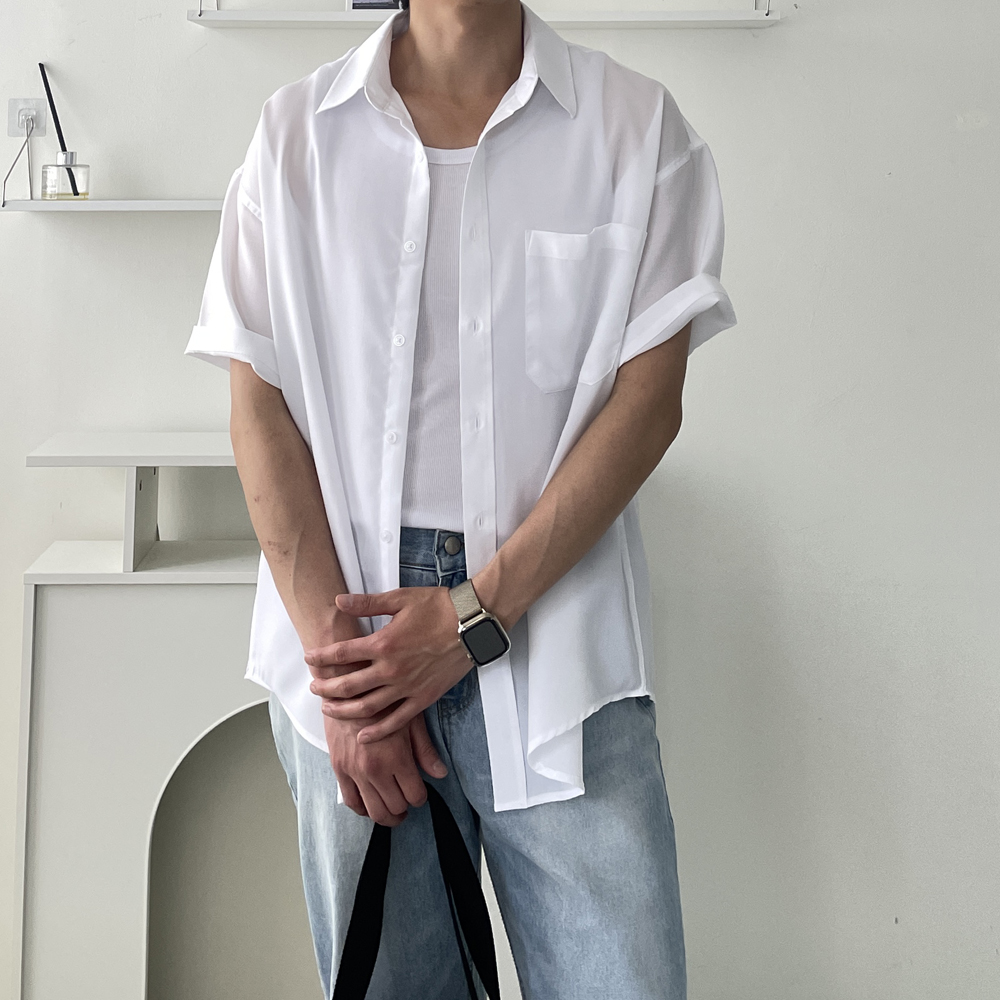 남자 반팔셔츠 오버핏 링클프리 여름 남방 남자 린넨 셔츠 - 상세 이미지 3