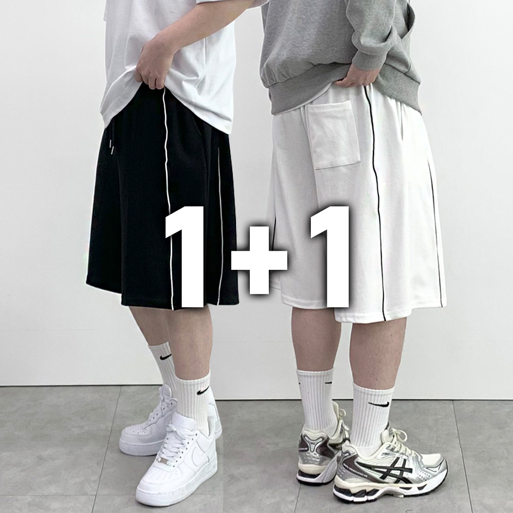 1+1 남자버뮤다팬츠 6부반바지 와이드반바지 - 상품 이미지