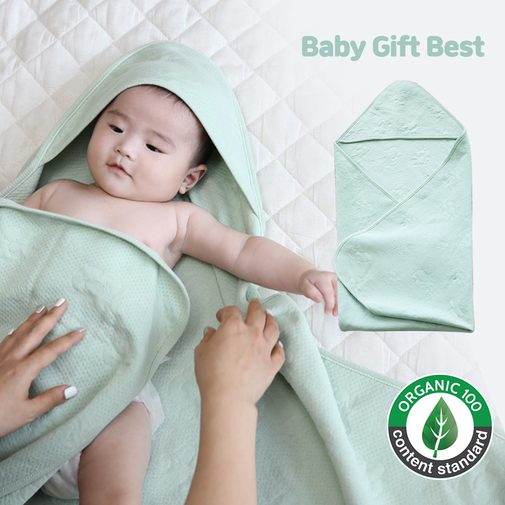 도담도담 오가닉 코튼 무형광 100% 신생아 목욕가운 겉싸개 민트그린