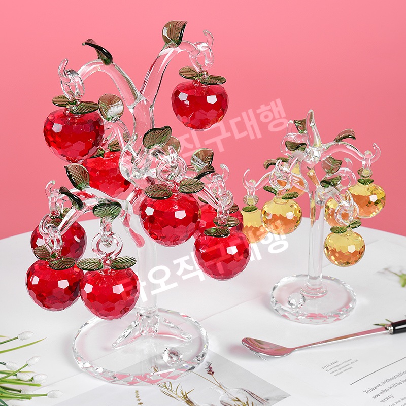 크리스탈 사과나무 공예 거실 집들이 행운 탁상 선물 인테리어 유리공예 장식품 - 상품 이미지