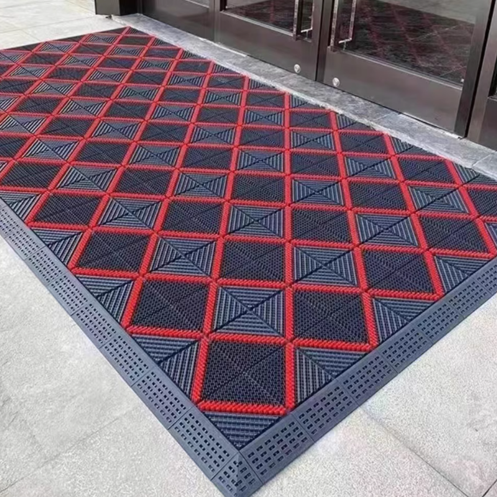 업소용 발매트 매장 먼지제거 매트 털이 출입문발판 그레이 75x120cm 회색 바탕-빨간 브러시 - 메인 이미지