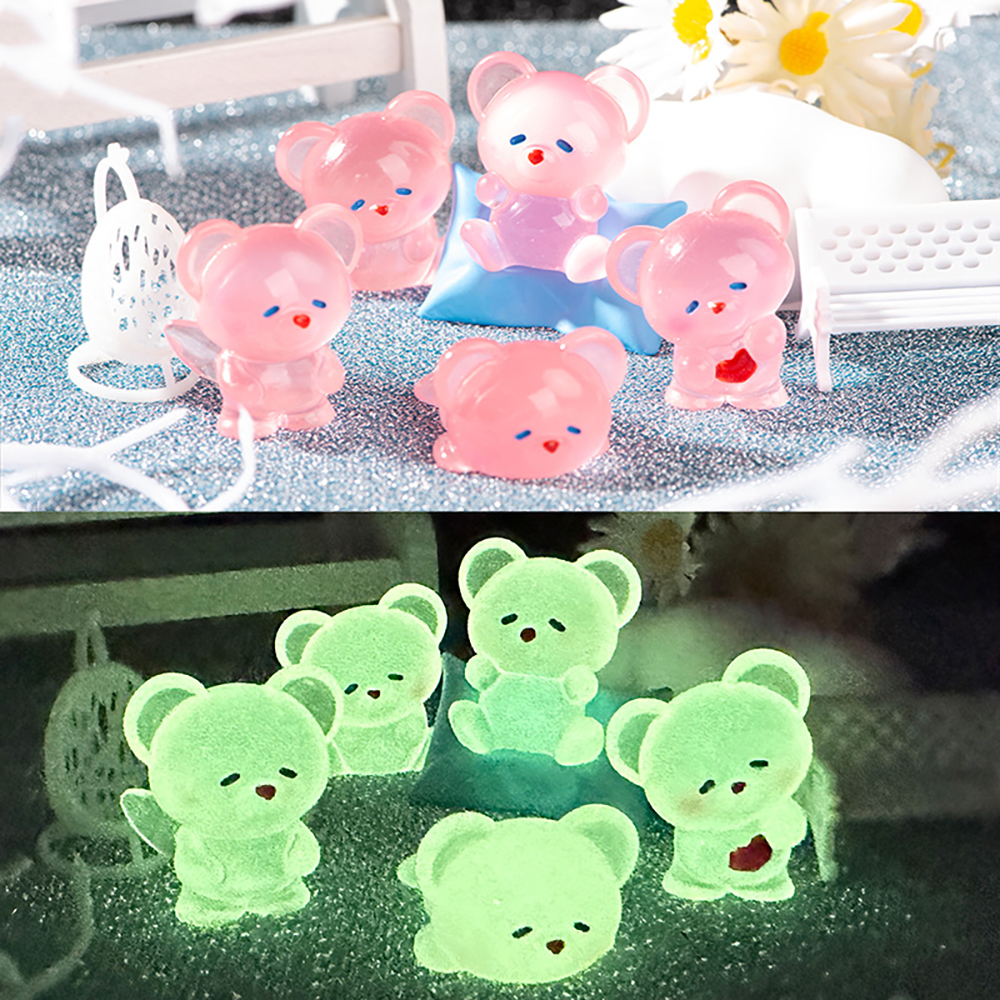 야광곰 미니어처 6종 곰돌이 동물 테라리움 크리스마스 인테리어 장식 소품 - 메인 이미지