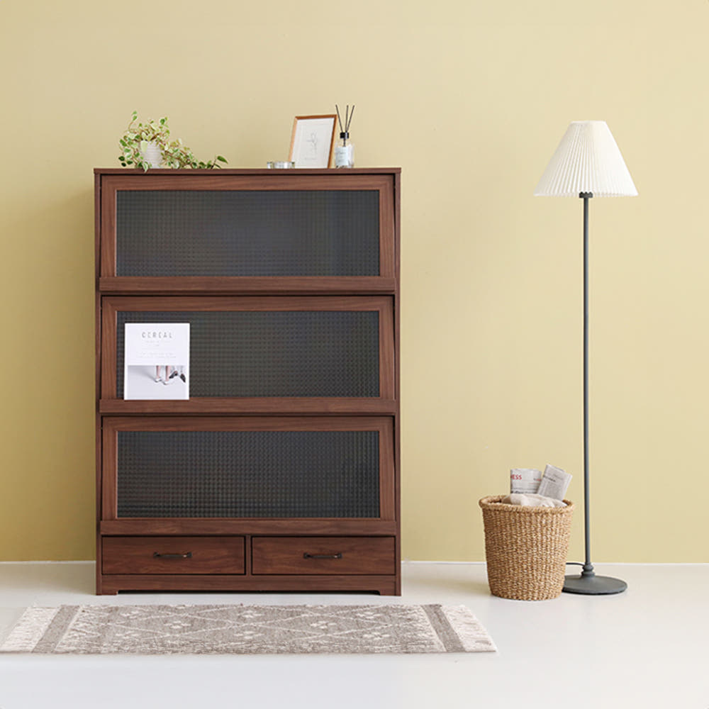 미란스 3문 2서랍 수납장 CHM140100 1000x548x1400mm, 4단, 브라운월넛베니어 5443.1583 - 상세 이미지 4