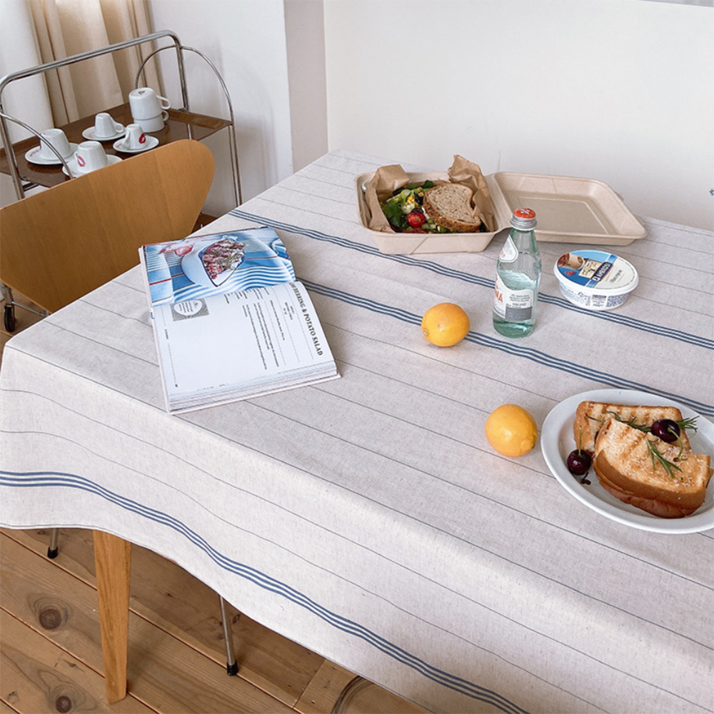 크림블루 린넨 식탁보 테이블보 사각 원형 카페 백일 돌상 홈파티 캠핑 95X115