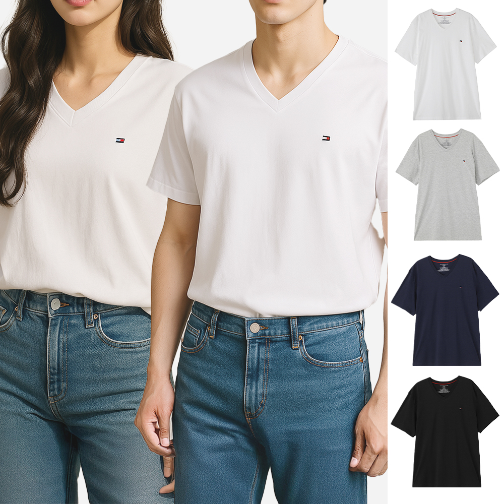 타미힐피거 남자 플래그 브이넥 반팔 티셔츠