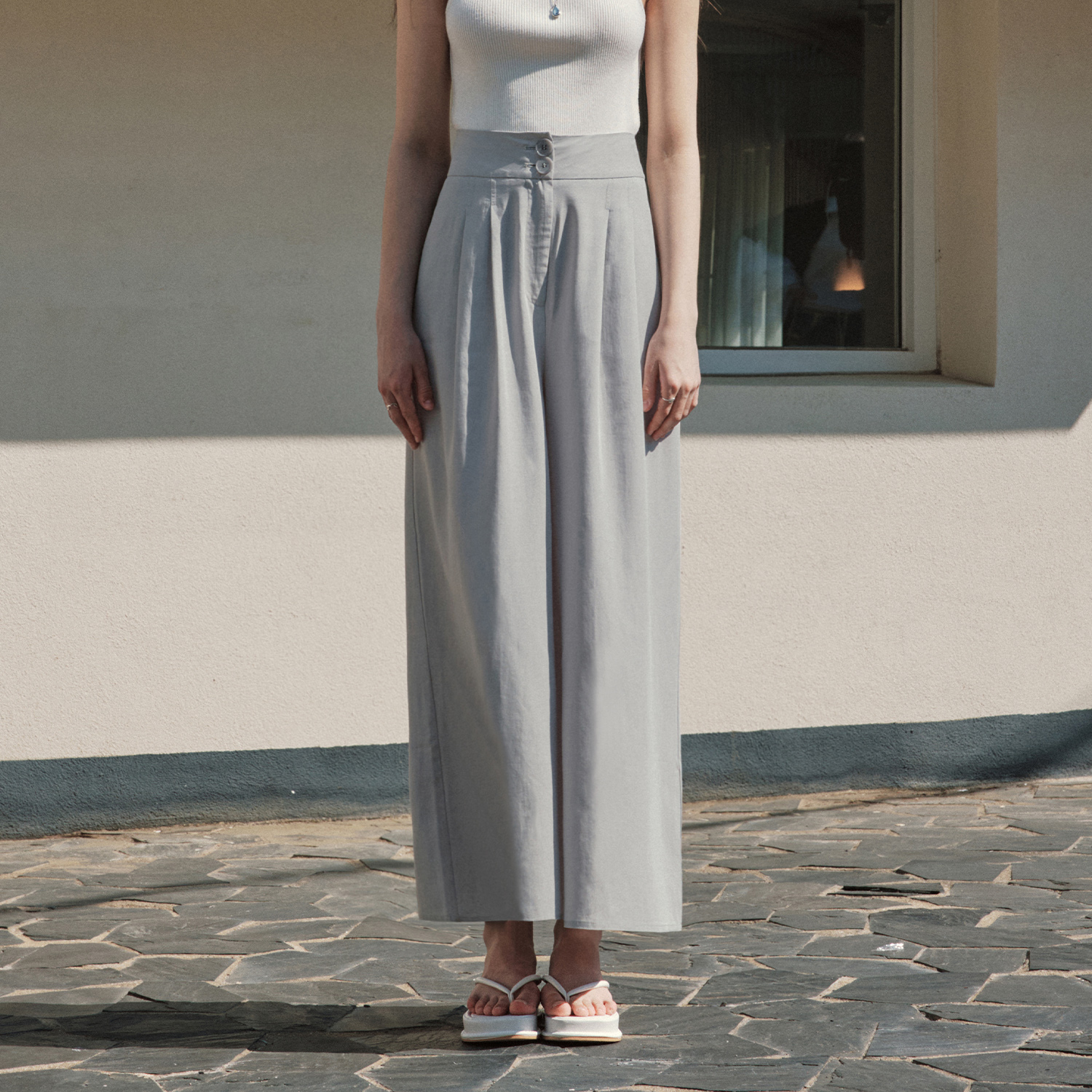 [제로스트릿] 린넨 와이드 팬츠 LINEN WIDE PANTS / GRAY - 상품 이미지