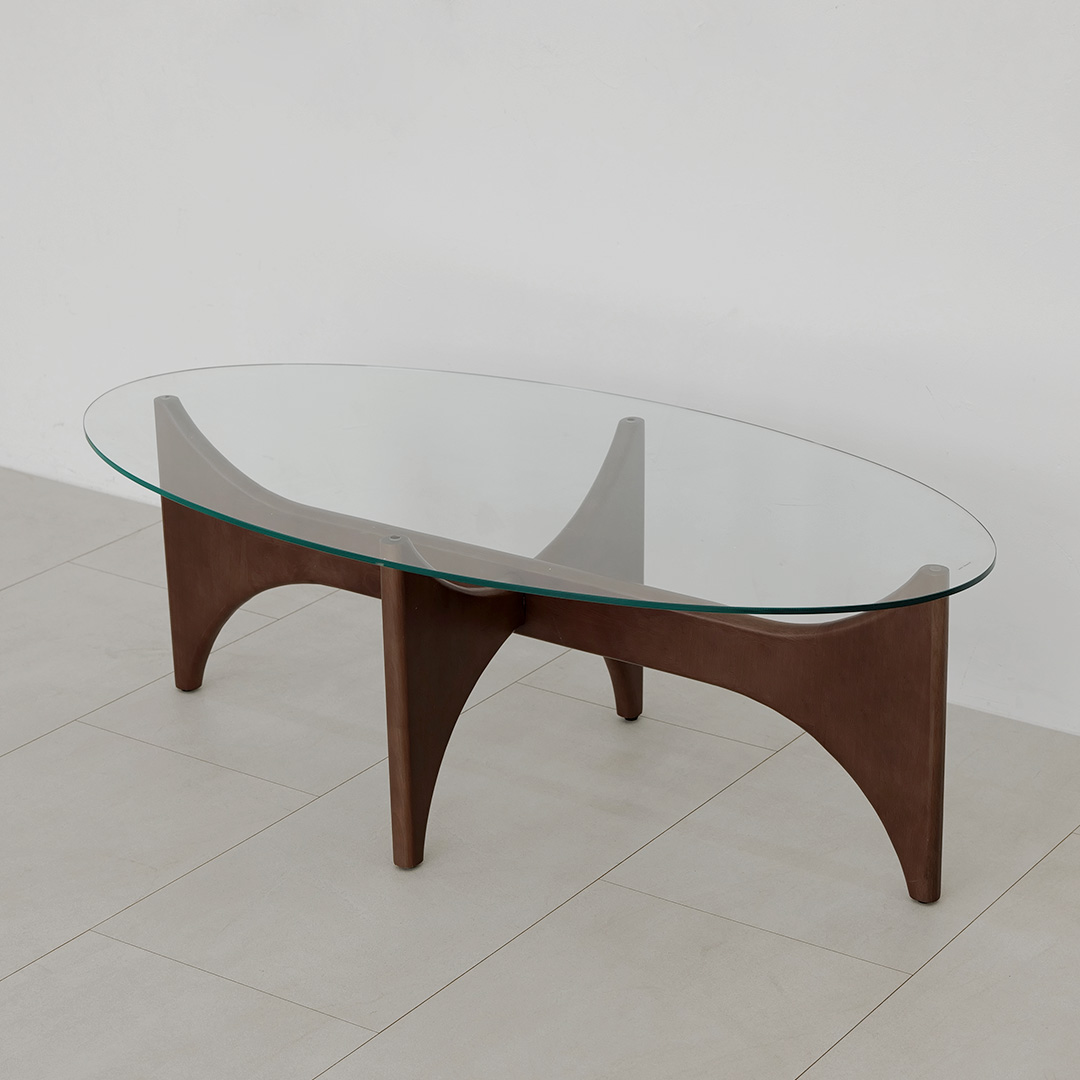 자야캠핑 반타 1723 월넛 강화유리 타원형 좌식 거실 소파 테이블