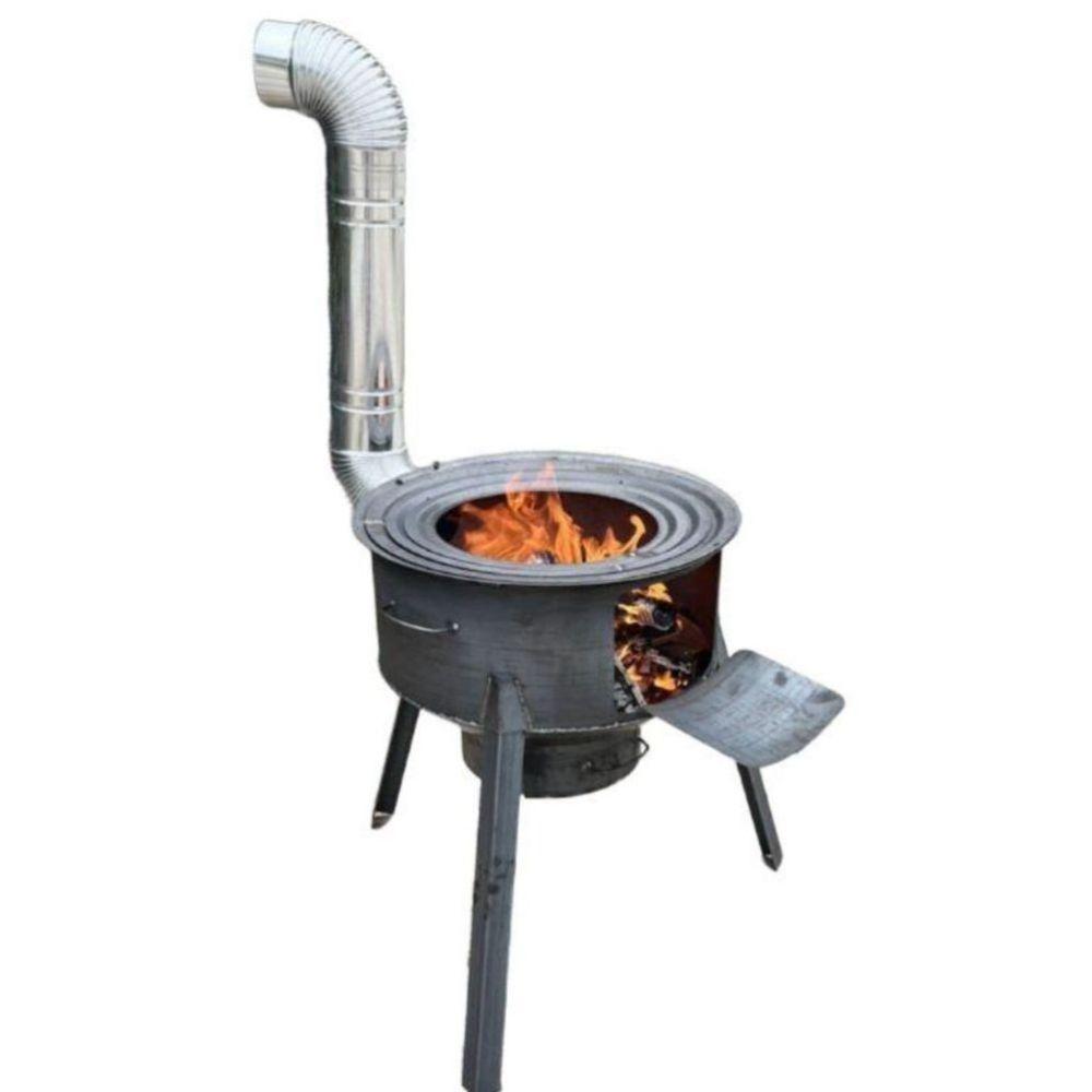 불멍 화로대 시골 옛날 캠핑 드럼통 가마솥 화로 농막 화덕 숯불 바베큐 일체형 2.7T 48cm+3링+7종 세트 - 상품 이미지
