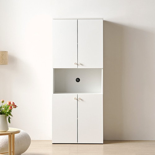 모던리빙 대형 렌지대 수납장 화이트 전기밥솥장 오픈형 상하도어 주방 키친 수납가구 정리장