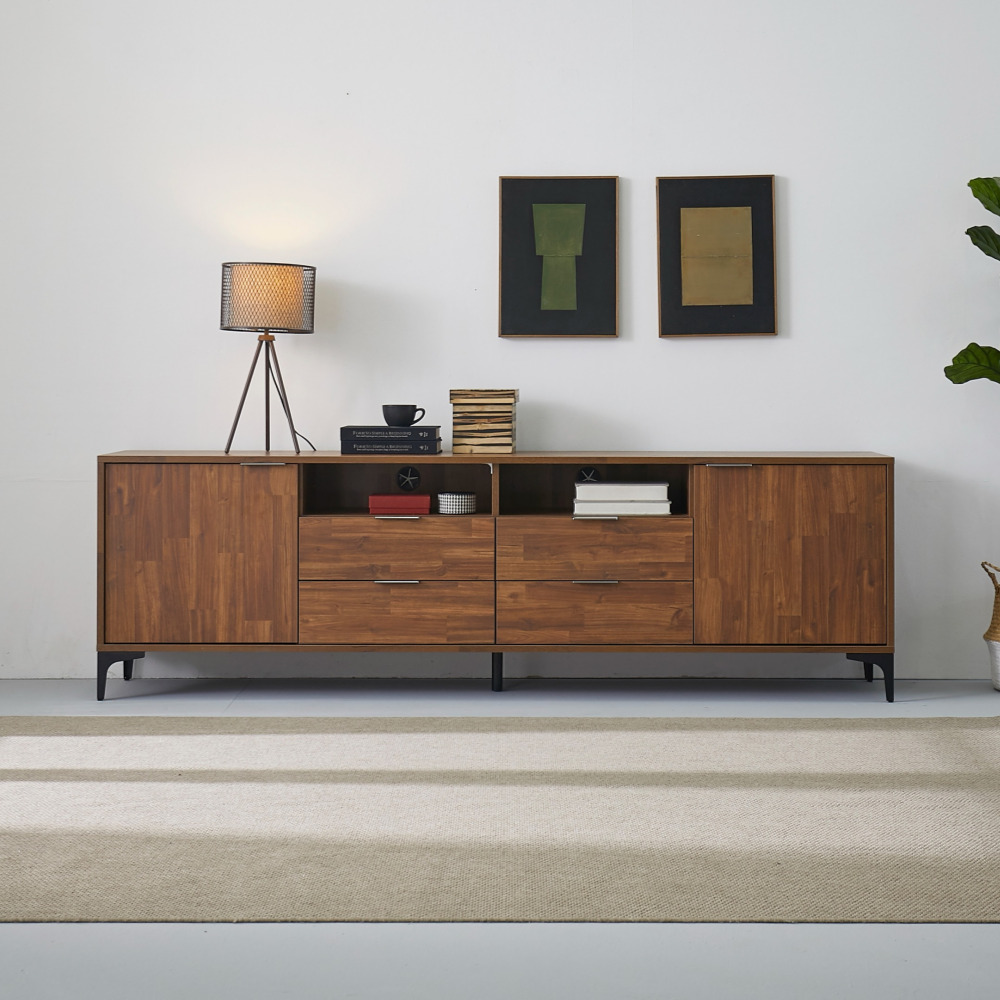 쿠 2100 3단 익스텐션거실장 높은거실장 다리형 75인치티비장