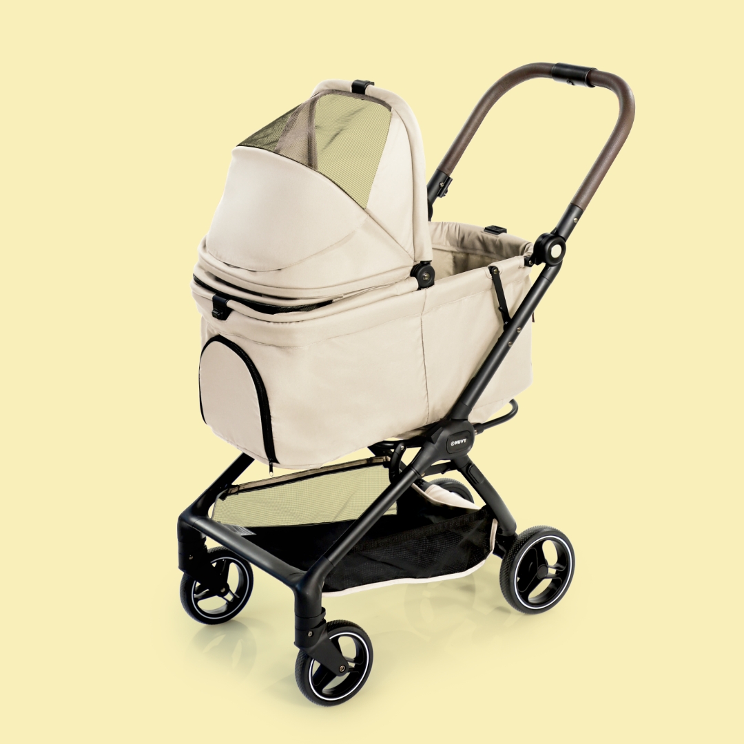 오토폴딩 강아지유모차 NUVY 누비 펫유모차 가벼운 개모차 애견 노견산책 샌드베이지, FREE(One size)