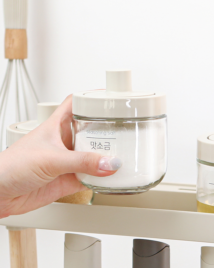 [N배송] 로망키친 일체형 밀폐 스푼 양념통 양념병 아이보리 유리 350ml 4P+스티커 - 상세 이미지 5