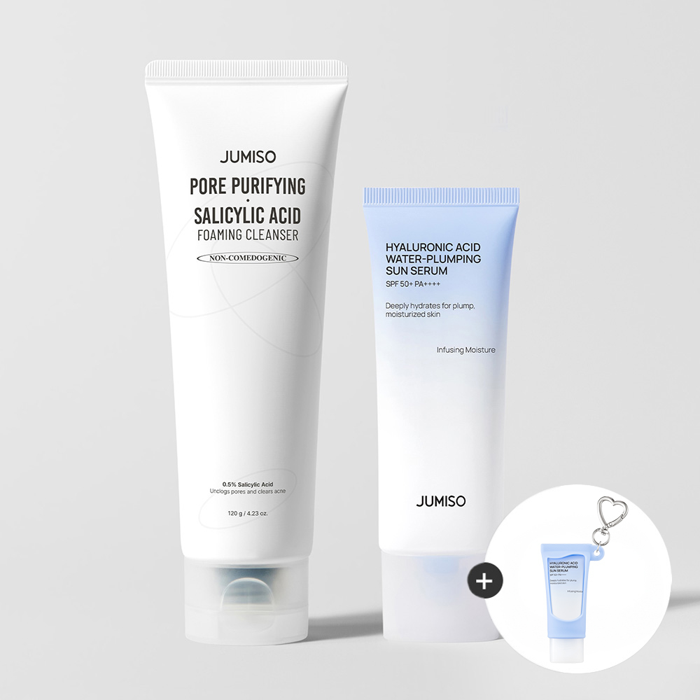 [선세럼20ml+키링증정] 주미소 히알루론산 워터 플럼핑 수분 선 세럼 40ml (SPF50+,PA++++)+포어 퓨리파잉 살리실산 포밍 클렌저 120g - 상품 이미지