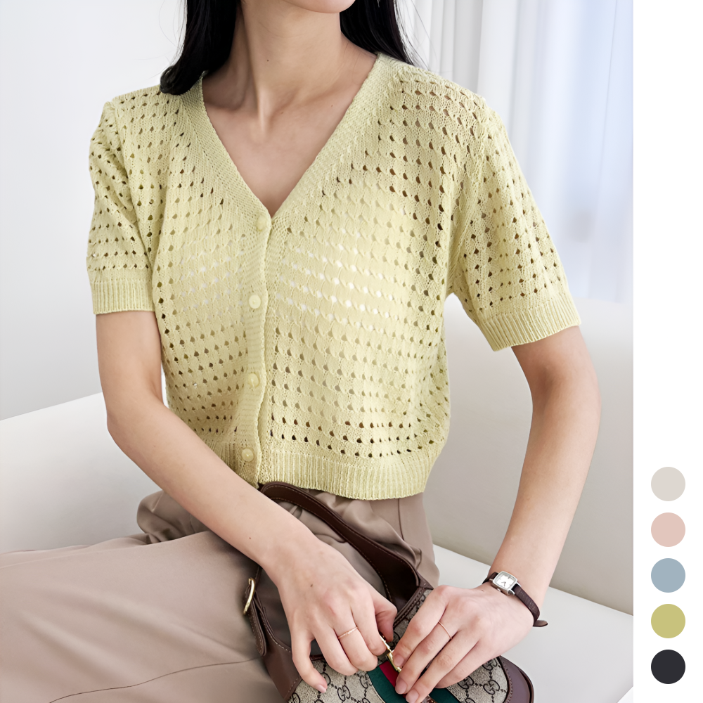 여름용가디건 여성 반팔 펀칭 시스루 크롭 니트 썸머 가디건