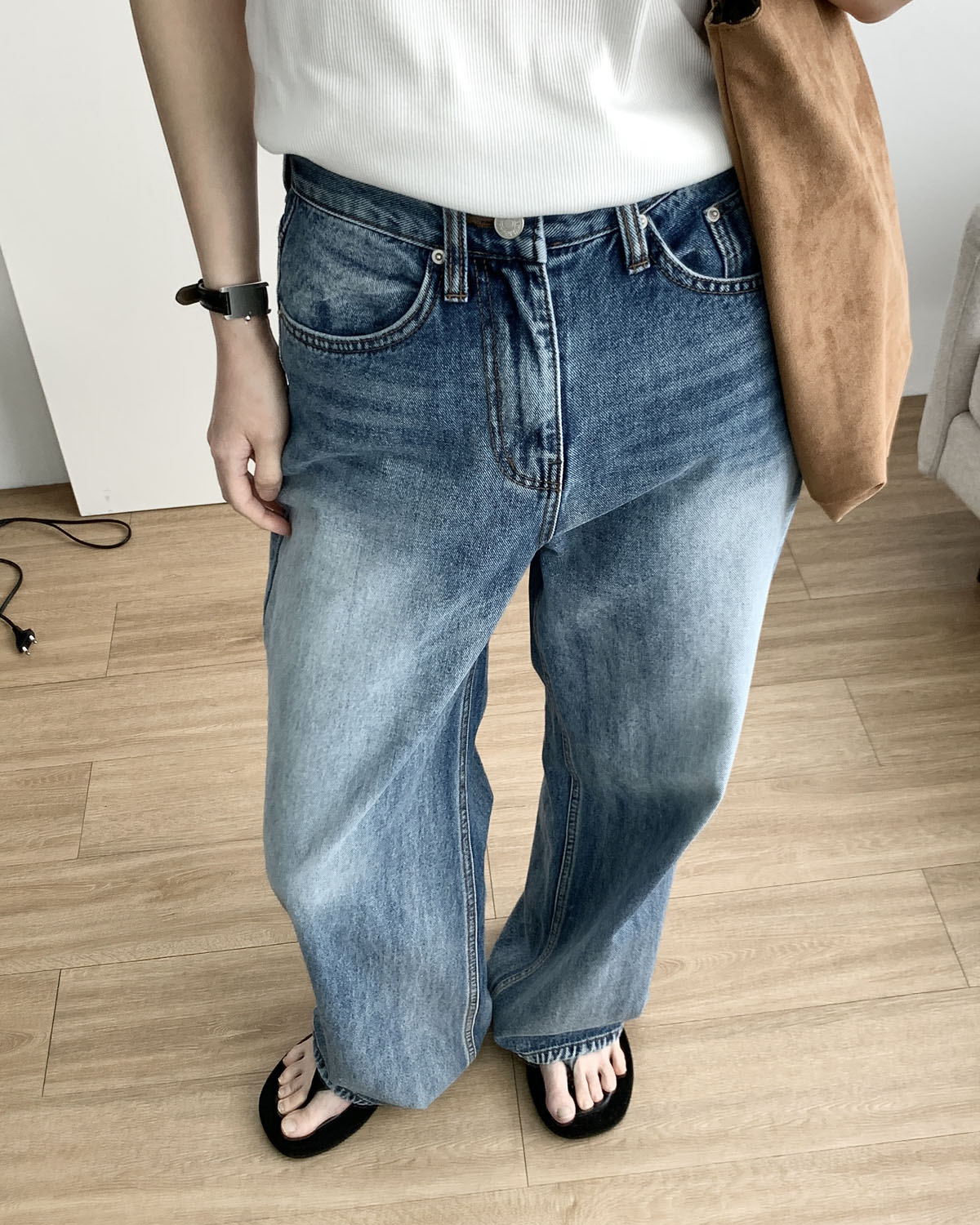 [일부당일] 워싱데님 일자 와이드 빈티지 청바지 웨어링무드 (2c) - 상세 이미지 5