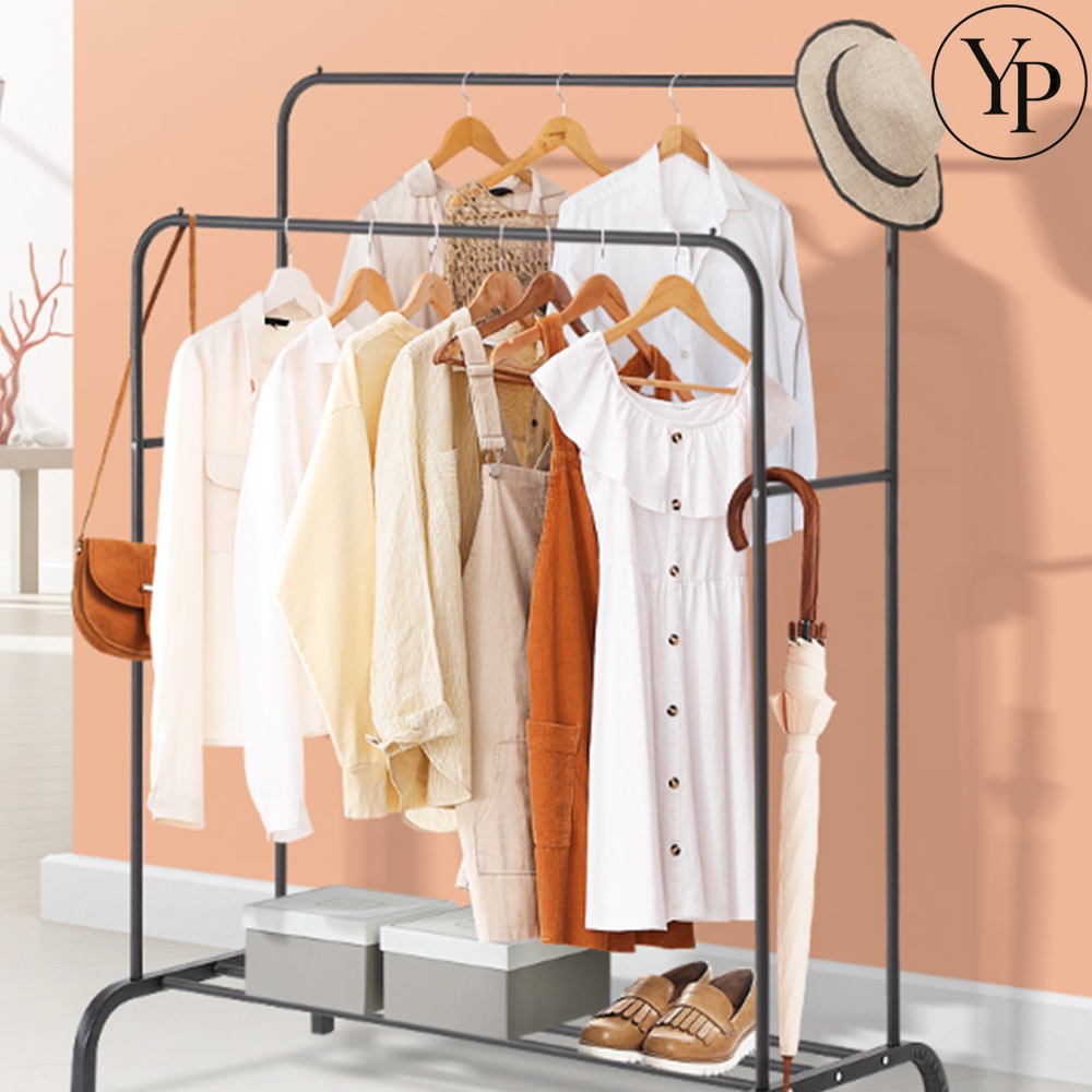 고정식 2단 행거 자취방 원룸 옷가게용 의류 더블 옷장 드레스룸 가방거치대