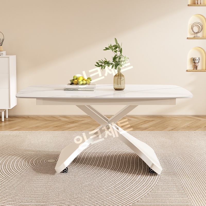 거실 리프트테이블 티 트랜스포머 카페 높이 조절 수동 제트 110x70+스톤슬라브+리프트+화이트 - 상품 이미지
