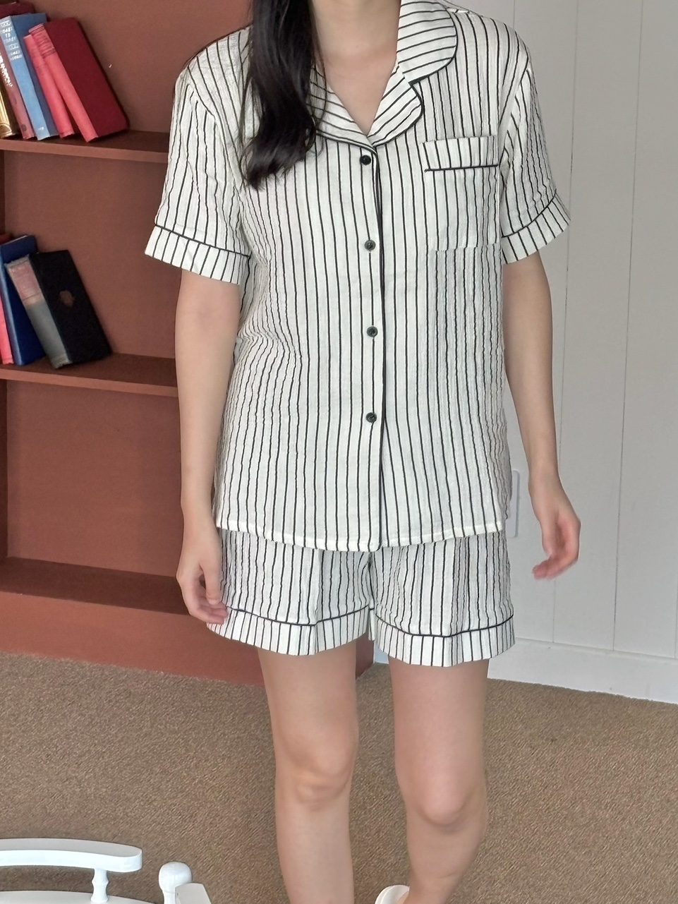 [커플잠옷] 레이 반팔 반바지 요루면 면 여름 잠옷 파자마 긴팔 세트 - 상세 이미지 3