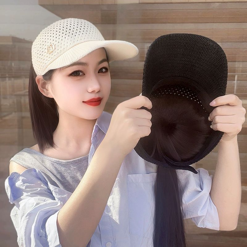 모자가발 가발모자 항암모자 썬캡모자 포니테일 일체형 검정 모자-깊은 갈색 - 상세 이미지 2