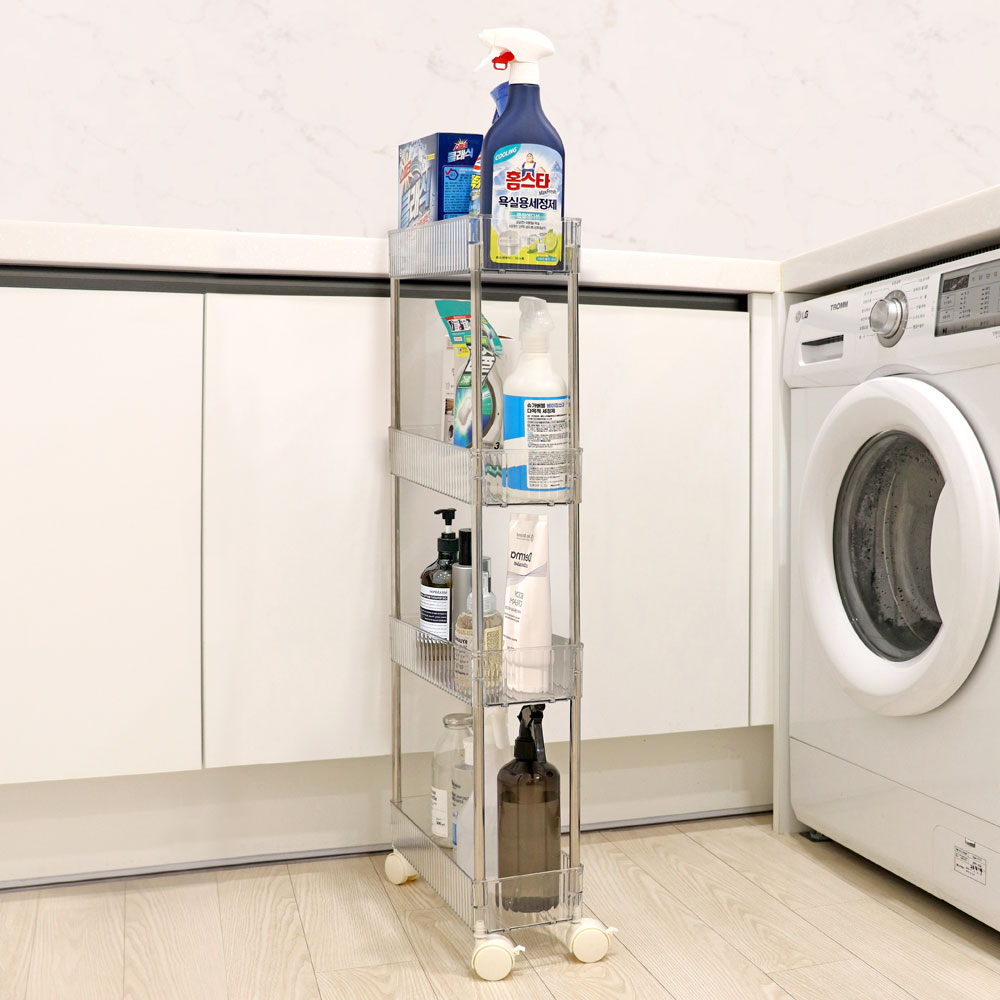 틈새선반 슬림 이동식트롤리 세탁실수납장 바퀴달린선반 4단