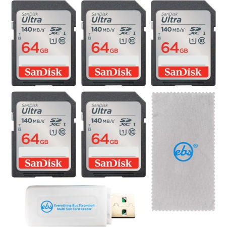 [해외]샌디스크 64GB SD 카드 5팩 울트라 UHS-I 클래스 10(SDSDDUNB-064G-GN6)IN) 스트롬볼리 SDXC 및 MicroSD 메모리 리더기를 제외한 모든 것