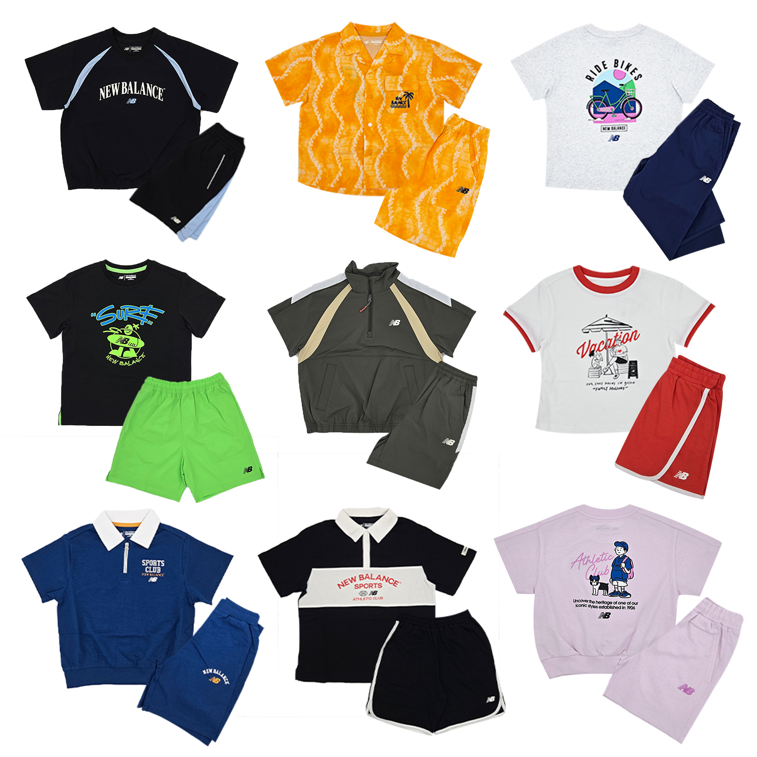 뉴발란스 키즈 상하의세트 홀리데이 반팔 반바지 스커트 일러스트 오버핏 카라
