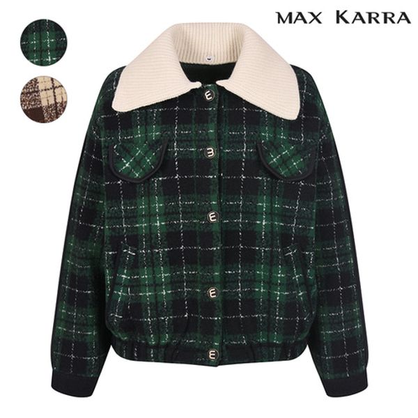 [막스카라]니트 카라 탈부착 체크 자켓_M44QWJ509ME : 하프클럽mall