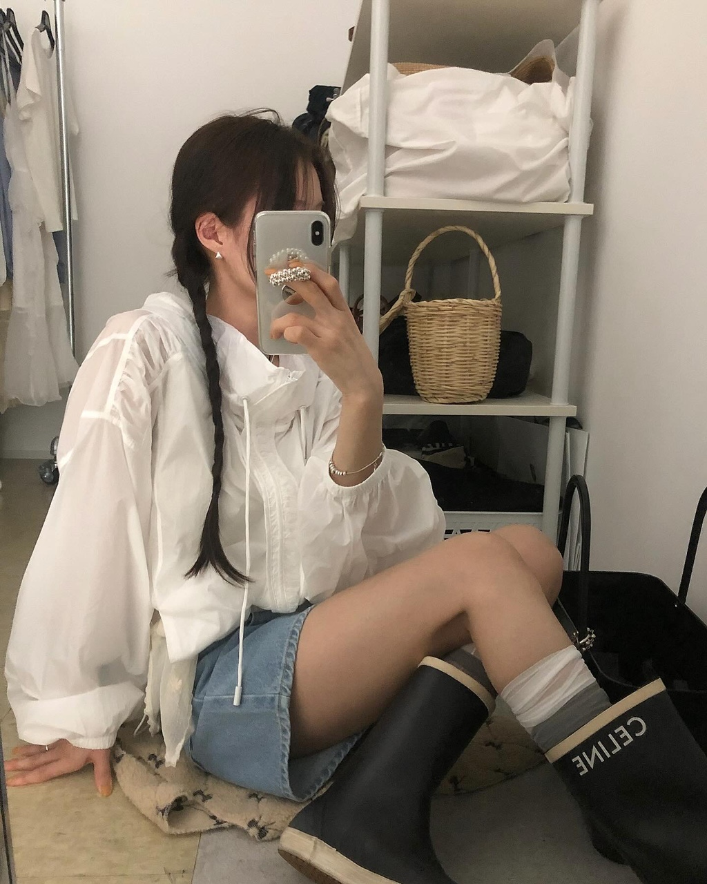 쿠보 여성 여름 살안타템 셔링 오버핏 루즈핏 벌룬 스트링 후드 바람막이 점퍼 - 상세 이미지 2