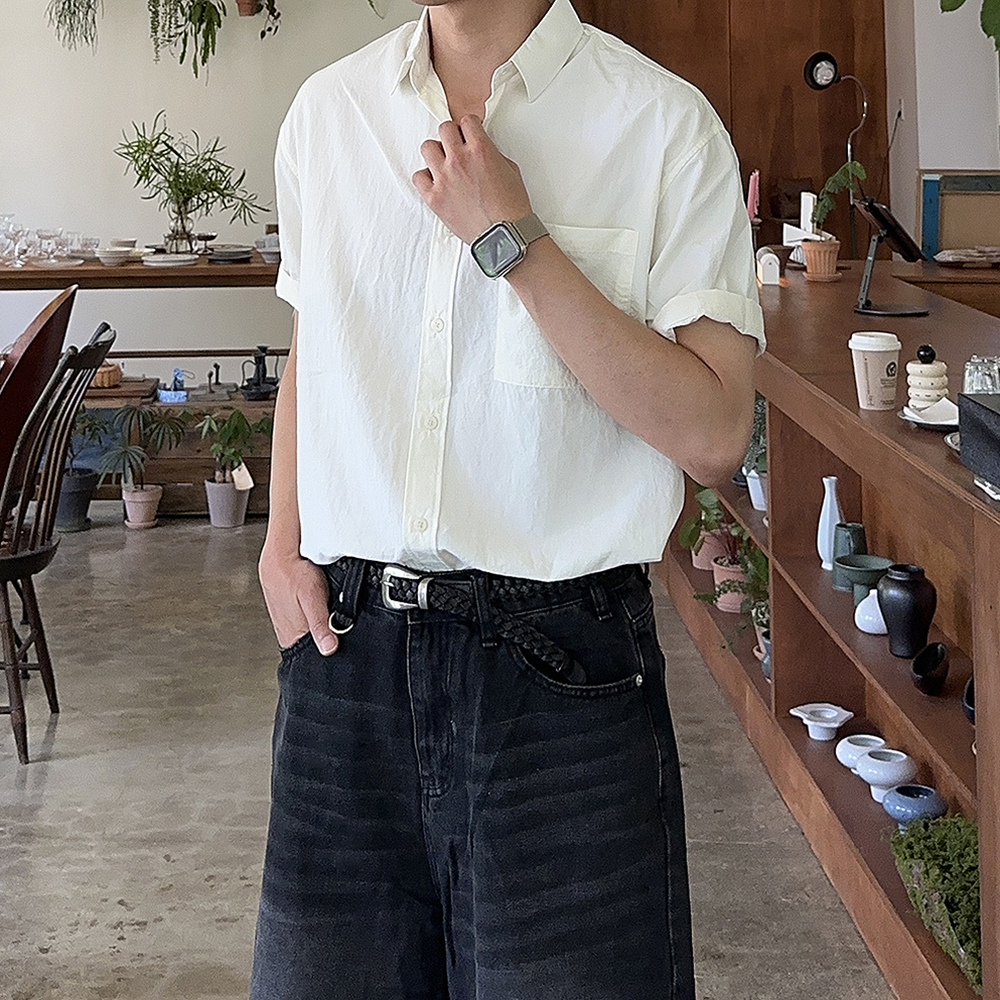남자 반팔셔츠 오버핏 쿨 여름 남방 남자 셔츠 - 상세 이미지 2