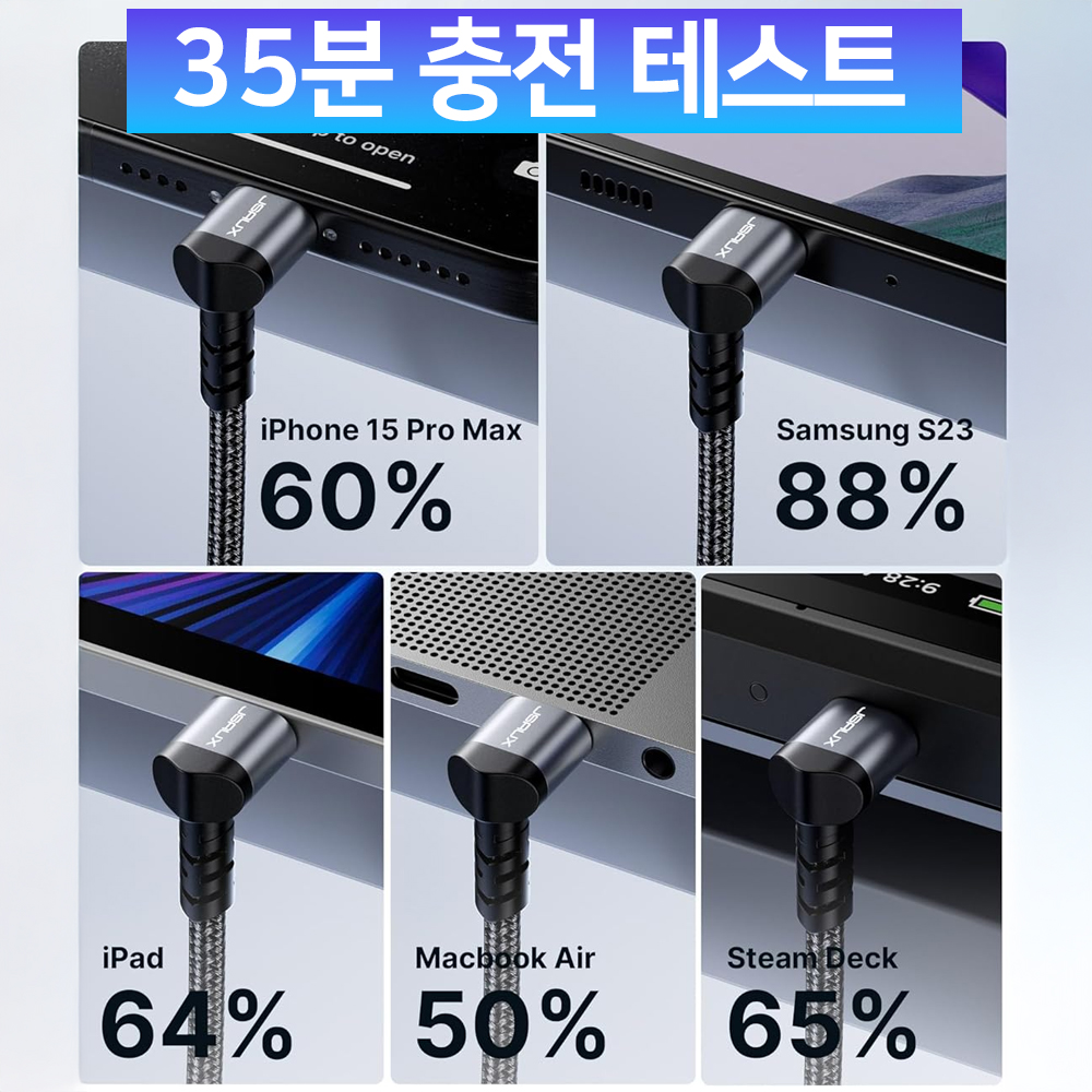 C to C 타입 고속 충전 케이블 ㄱ자 3M 100W JSAUX 이미지 3