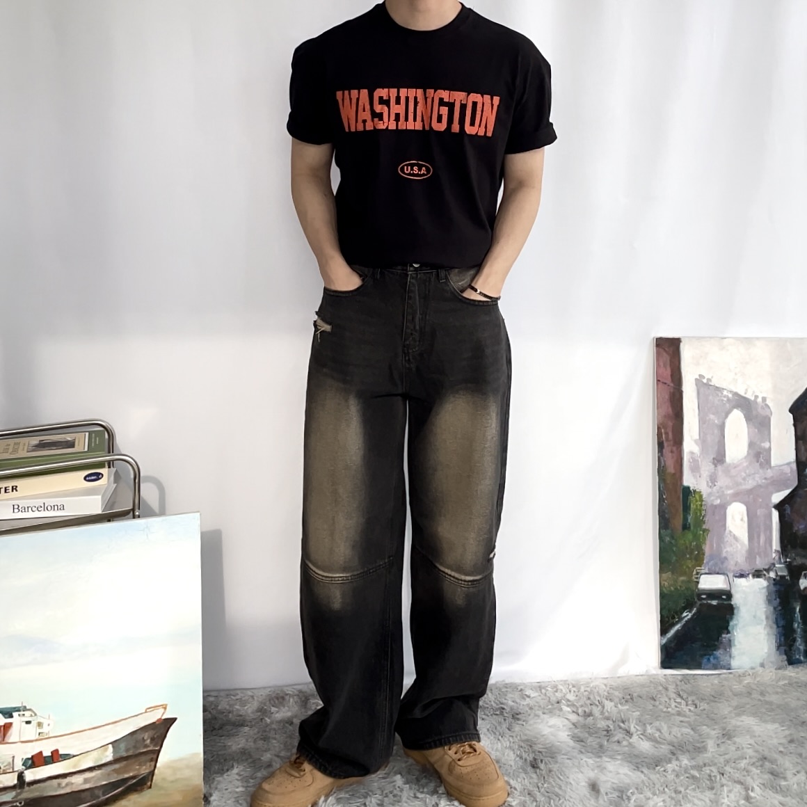 남자레터링반팔티 남자세미머슬핏반팔 - 상세 이미지 3