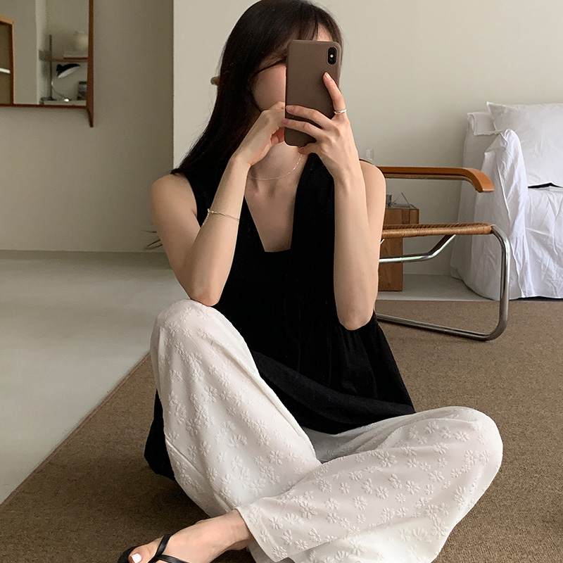 V넥 셔링 민소매 나시 롱 블라우스 bs8214 이미지 4