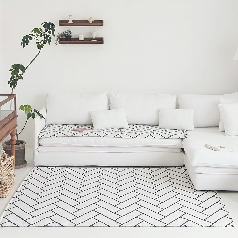국산 여름 거실패드 특대형 카페트 시원한 시어서커 북유럽 바닥패드 아이보리, 170x230cm