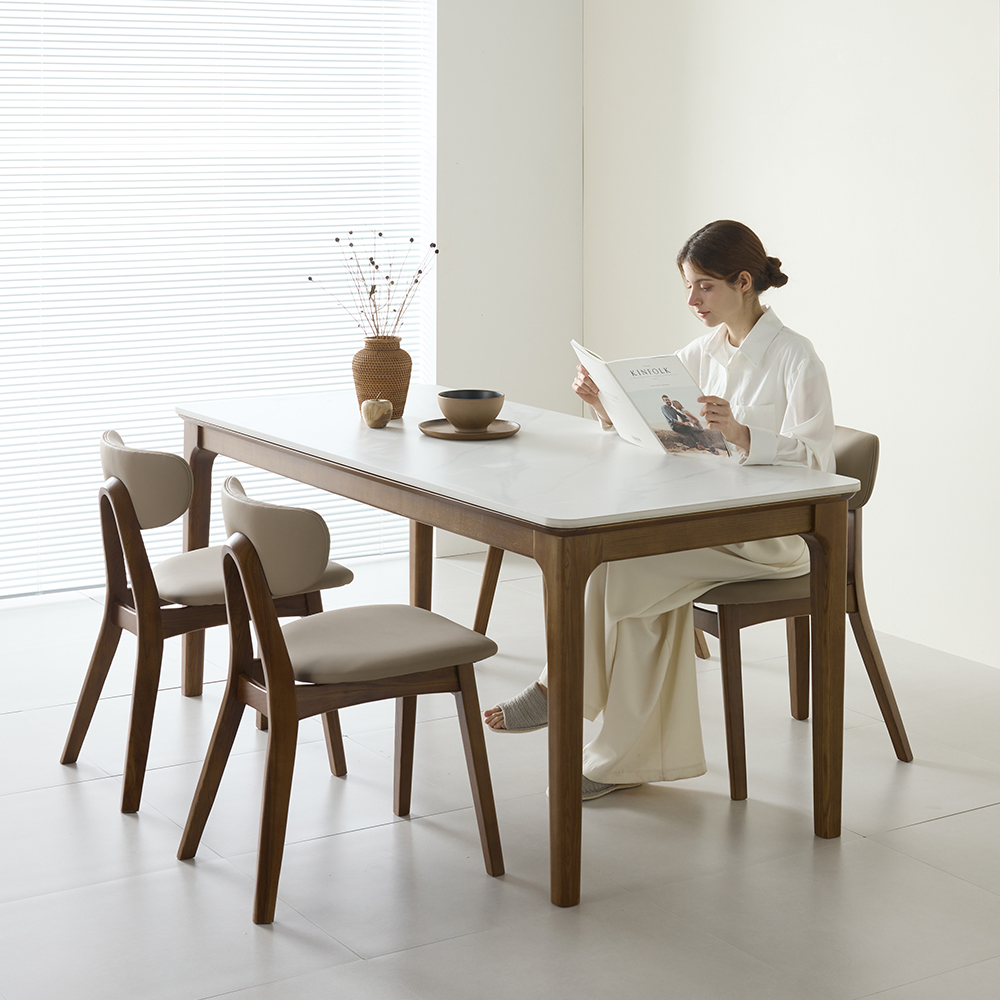 아르코 포세린 양면 세라믹 50R 애쉬 원목 4인용 식탁 테이블 1600