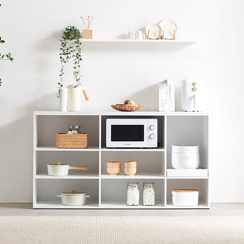 주방 수납장 모노화이트 와이드 오픈 수납장 3단형 1200 전자레인지 밥솥 렌지대 정리장 선반장