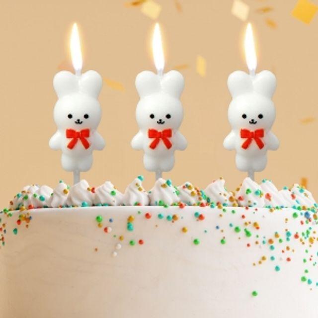 해피니스 리본 토끼 생일 초 3개입 x 3 세트 케이크 케익초 파티 장식 기념 일초 이벤트 용품 캐릭터 : 말랑바다샵