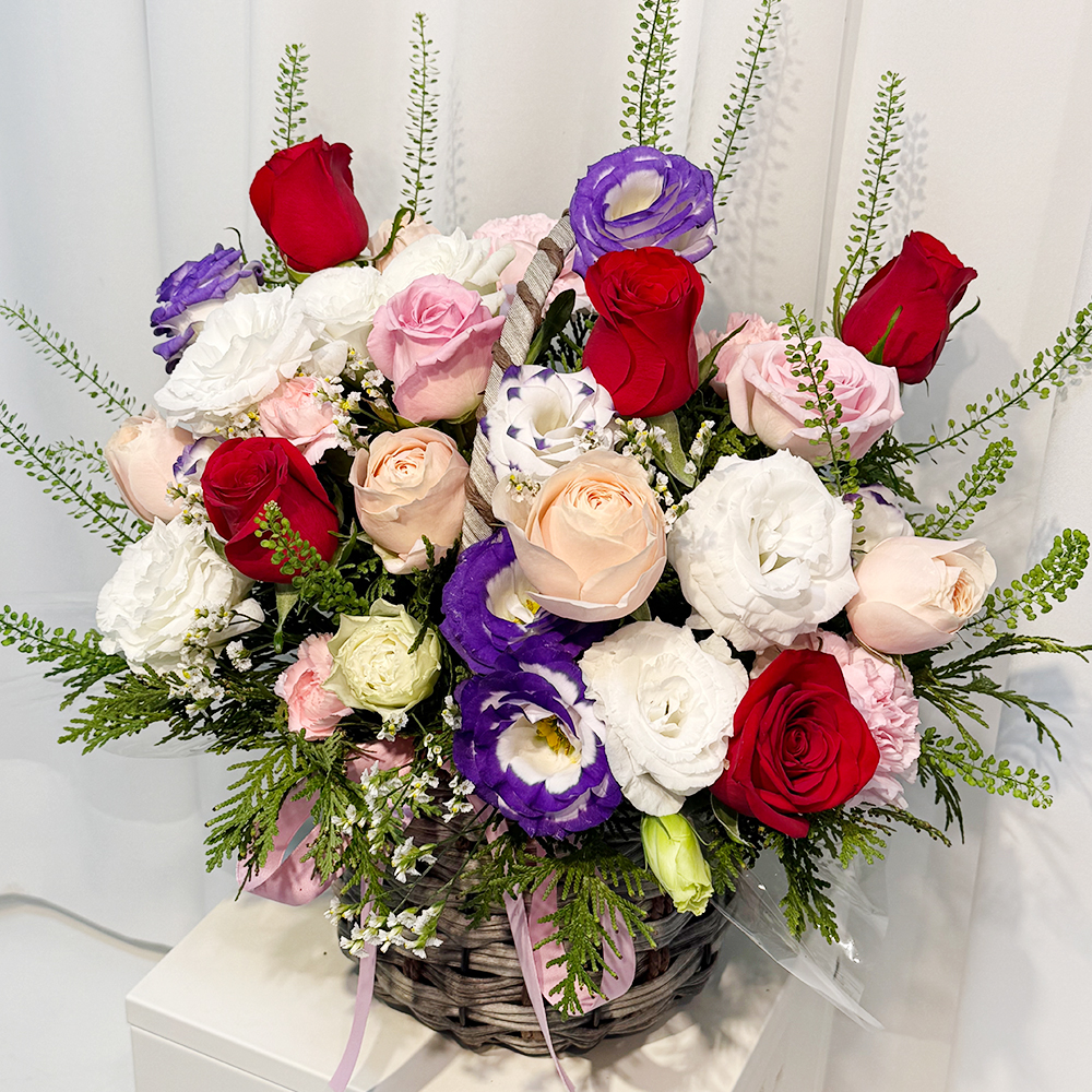 충남 아산 혼합 장미 꽃바구니 플라워 생화 생일 기념일 발렌타인데이 축하 감사 전국꽃배달