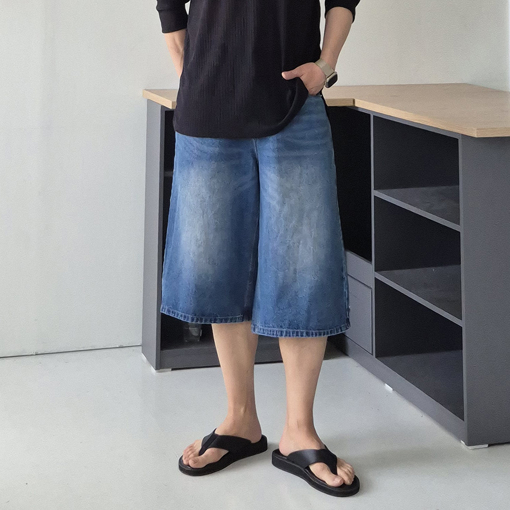 남자 청 반바지 데님 버뮤다 팬츠 남자 7부바지 - 상세 이미지 2
