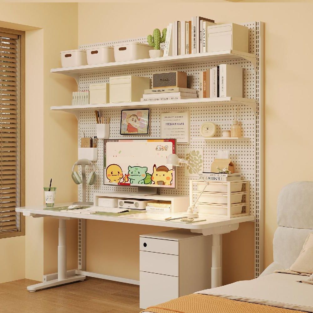 타공보드 스탠드 다용도 타공판 선반 정리대  화이트 75x37x165cm 2단 선반