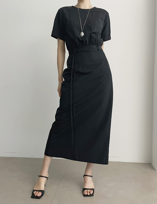 미드 H라인 나일론 롱원피스 [3color]