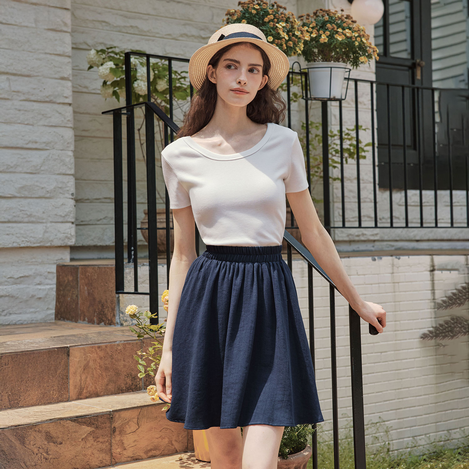 [제로스트릿] 린넨 밴딩 숏 팬츠 스커트 LINEN BAND SHORT PANTS SKIRT / NAVY - 상세 이미지 2
