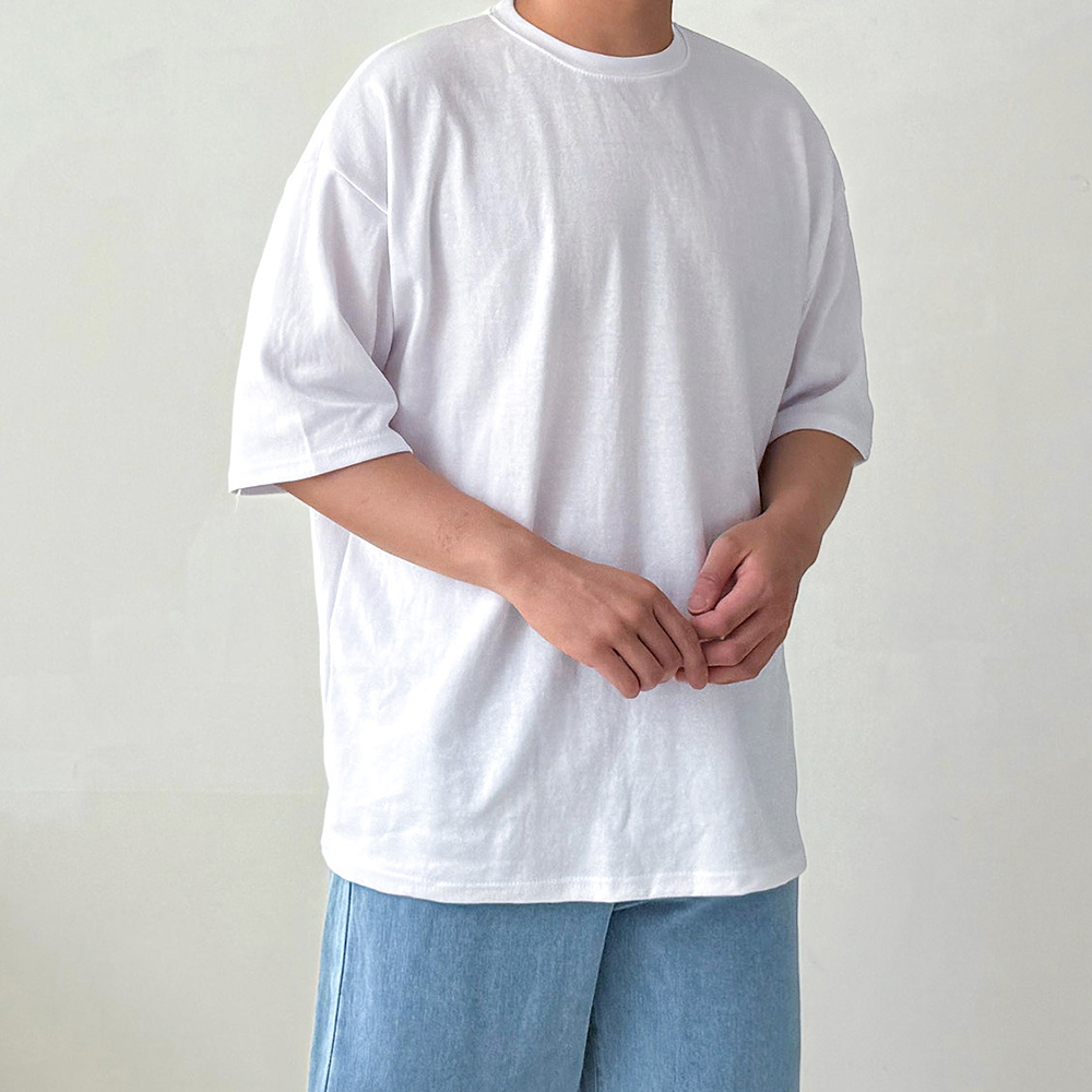 오버핏반팔 남자 흰티 흰색반팔티 안비치는 - 메인 이미지
