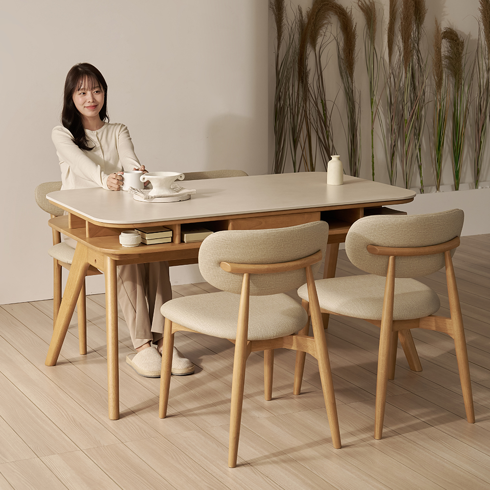 오슬로 4인용 저소음 포세린 세라믹 식탁 수납형 테이블 식탁 1400