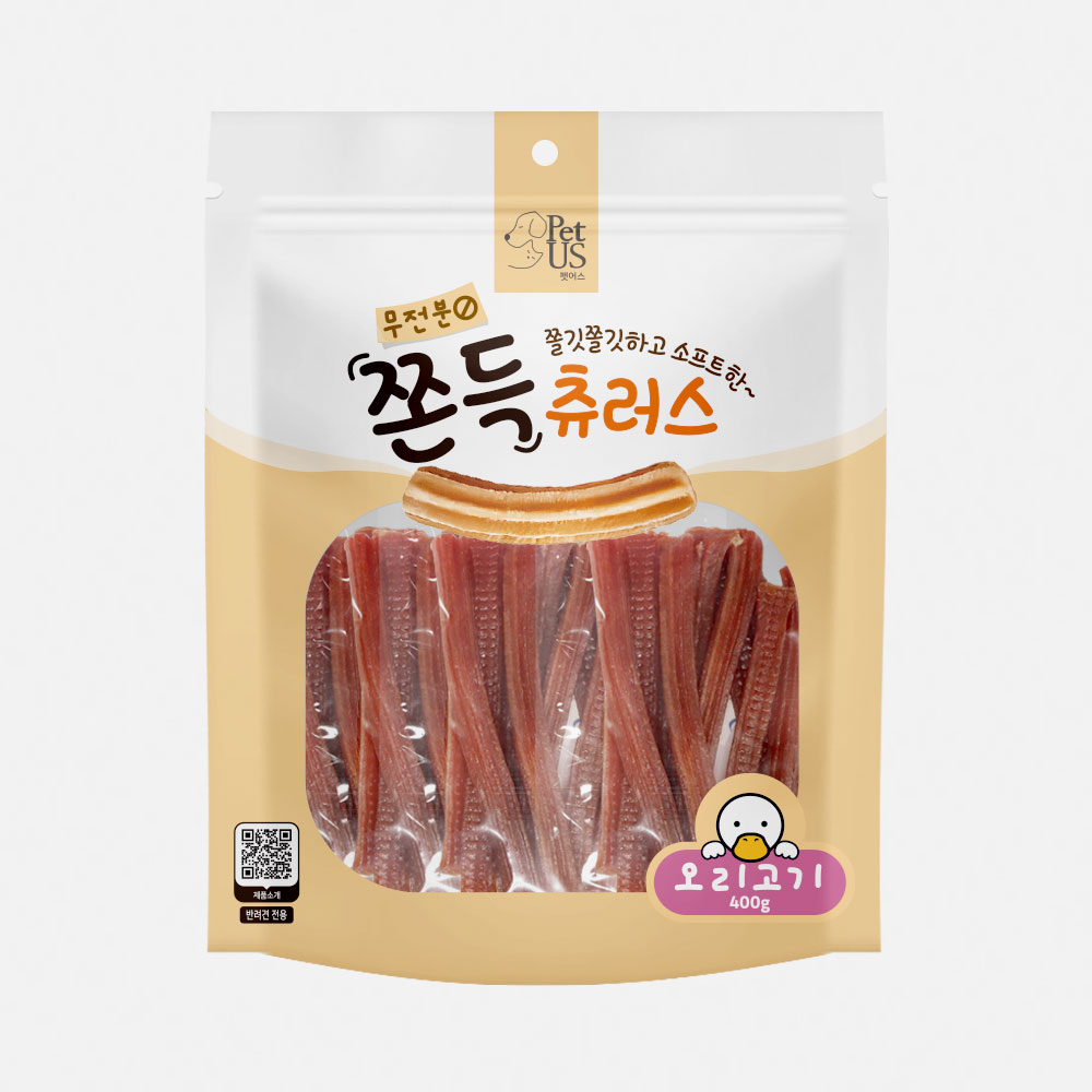 펫어스 쫀득츄러스 강아지대용량간식 반려견 육포 애견간식 오리고기, 400g, 1개 - 상품 이미지