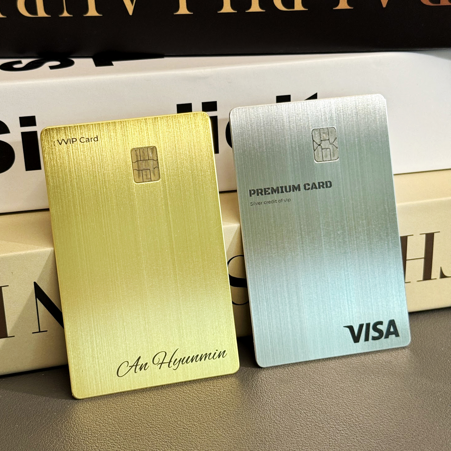 메탈카드 커스텀 [시그니처] 신용 체크카드 스티커 브러시 골드 와이드 베이직 언더 제품 이미지