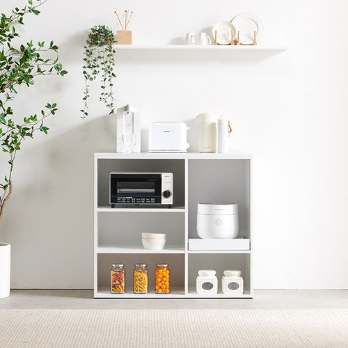 주방 수납장 모노화이트 오픈형 렌지대 밥솥 전자레인지 수납장 낮은장 2단 팬트리 정리 선반장